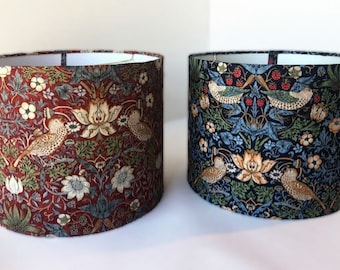 William Morris Strawberry Thief |Blue or Red Drum Lamp Shade for Table or Pendant .  FREE SHIPPING (orders over 35.00)