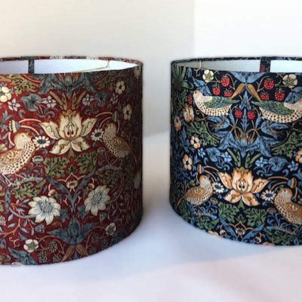 William Morris Strawberry Thief |Blue or Red Drum Lamp Shade for Table or Pendant .  FREE SHIPPING (orders over 35.00)