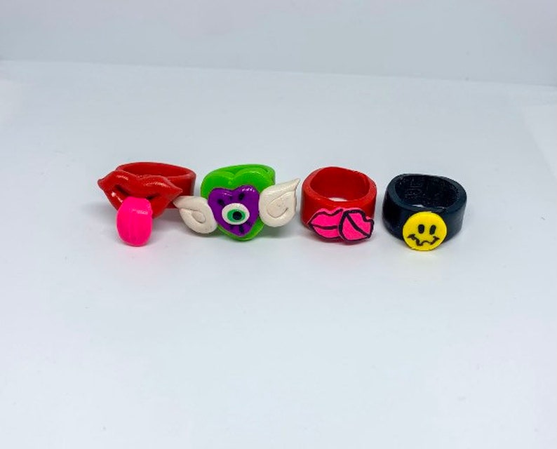 Chunky clay rings handmade colorful funky clay rings