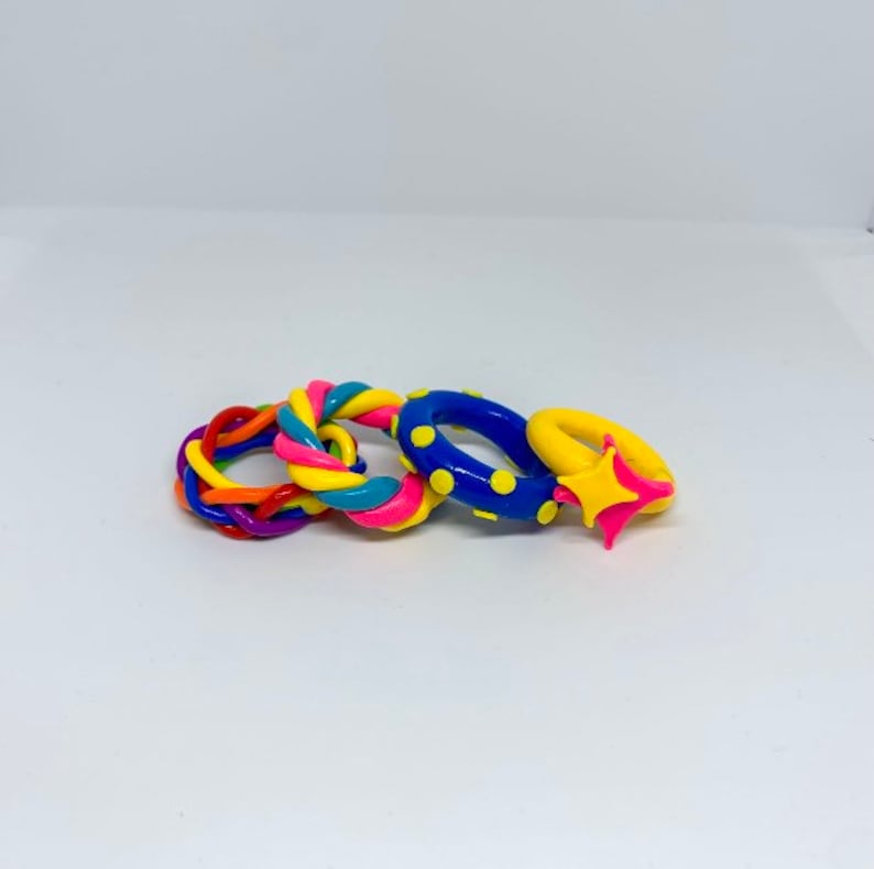 Chunky clay rings handmade colorful funky clay rings