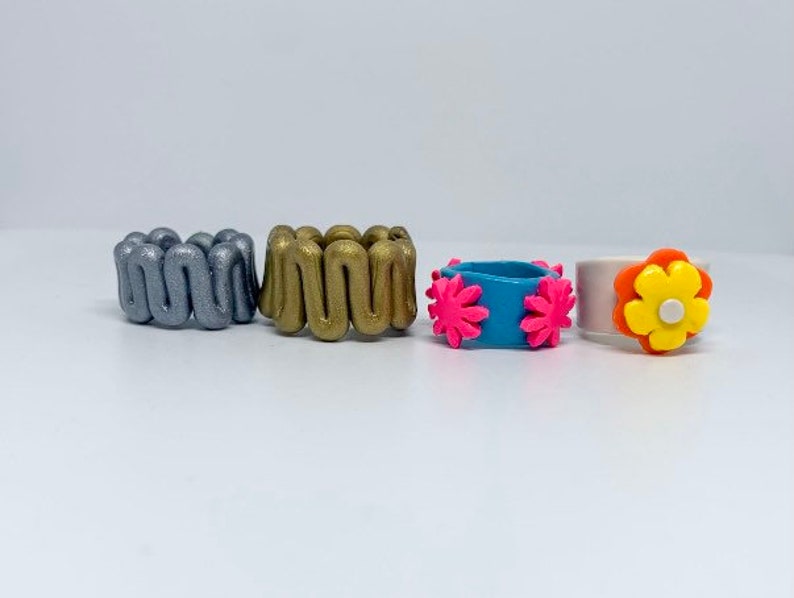 Chunky clay rings handmade colorful funky clay rings