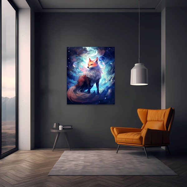 Anime Kitsune Canvas with Colorful Background Fox Wall Art Home Decor