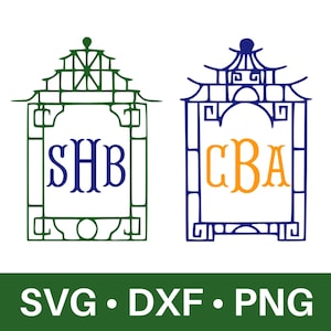 Pagoda Lantern Monogram Frame SVG Bundle | Pagoda Monogram SVG | Pagoda DXF | Pagoda Lantern svg | Classic Chinoiserie Monogram svg