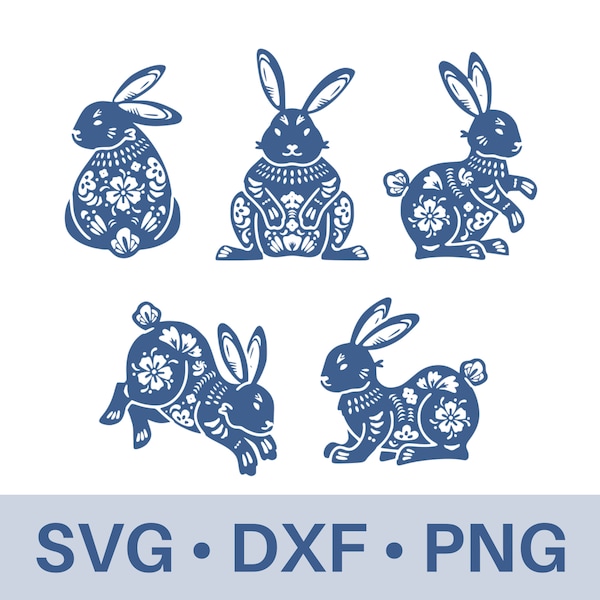 Chinoiserie Bunny SVG Bundle | Chinoiserie Rabbit SVG Bundle | Chinoiserie Bunny DXF | Chinoiserie svg | Classic Easter svg bundle