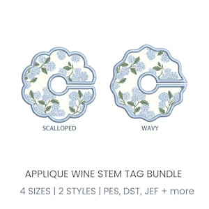 Juego de apliques para marcar el tallo del vino, etiquetas de vino ITH / diseño de bordado a máquina para posavasos de vino para aros de 4x4, 5x7 y 6x10 pulgadas, 2 estilos, descarga instantánea.