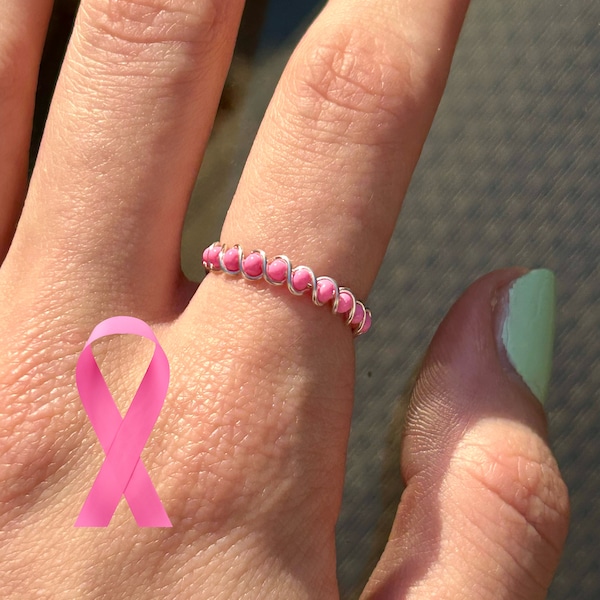 Breast cancer awareness ring jewelry,  handmade, proceeds to National Breast Cancer Foundation; gold,silver,rose gold,copper, bronze,black