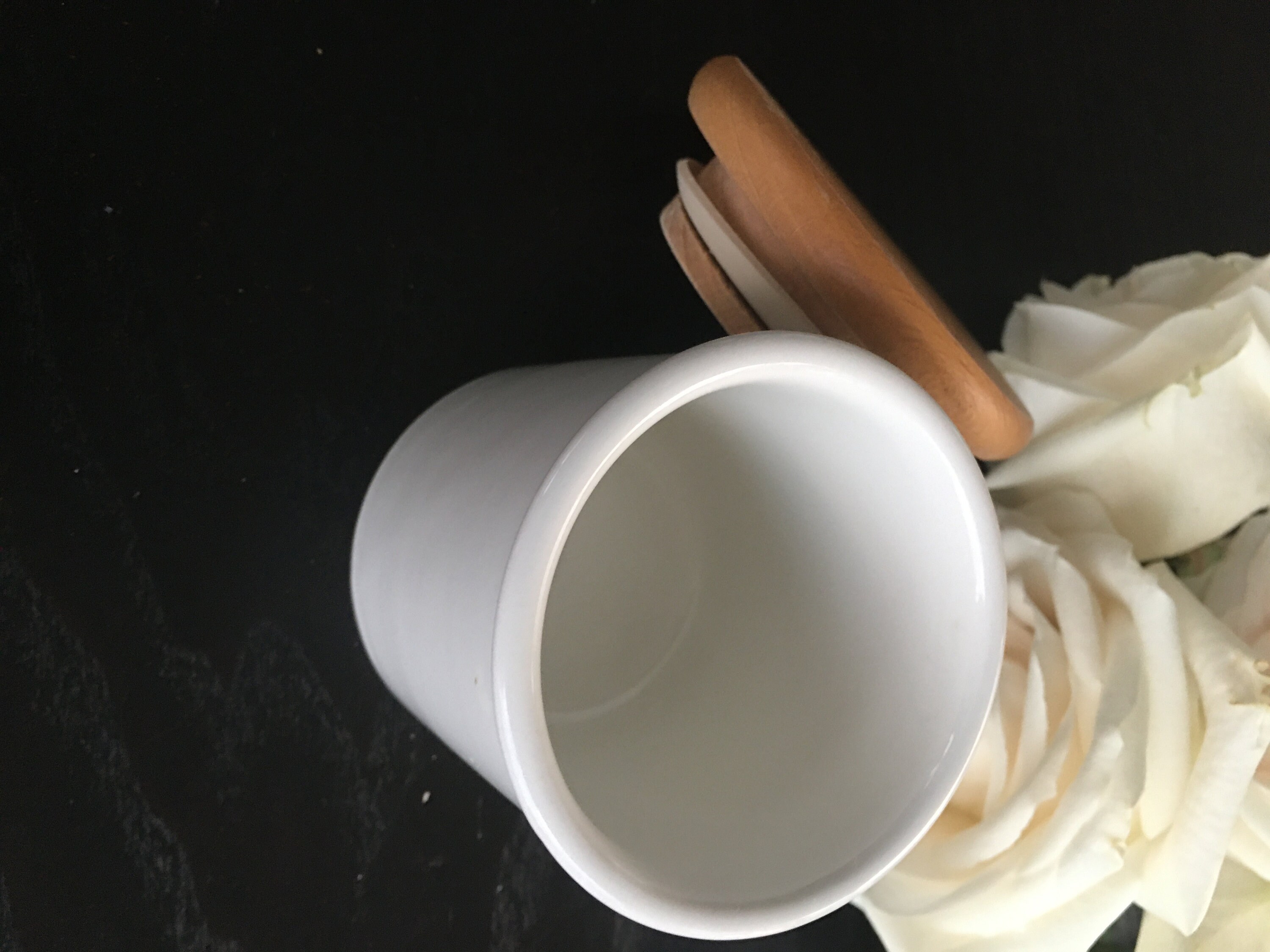 Knick Knack Box Porcelain With Wooden Lid Hand Painted White Flowers