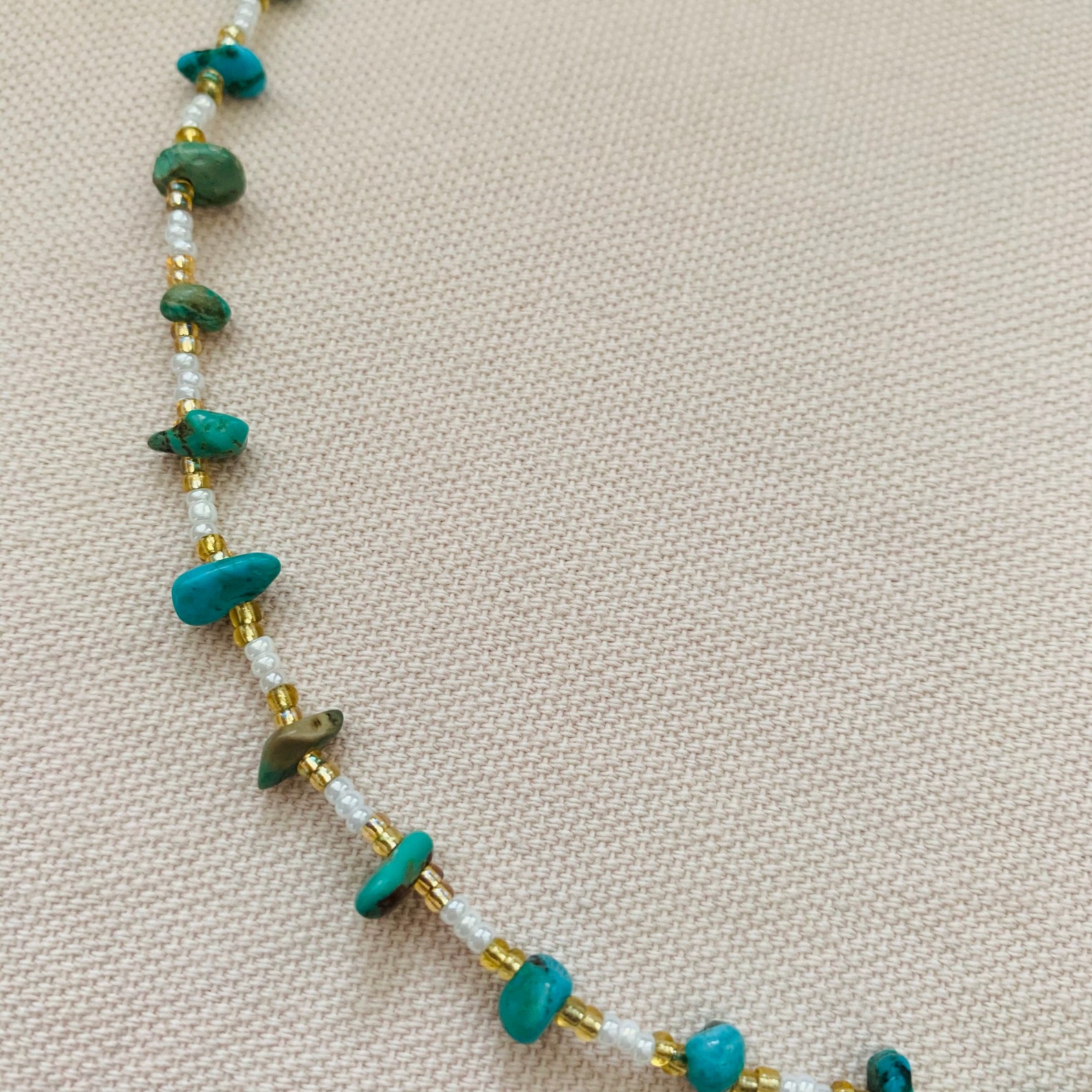Handmade Turquoise Chip w/ Gold Beaded Necklace | Etsy