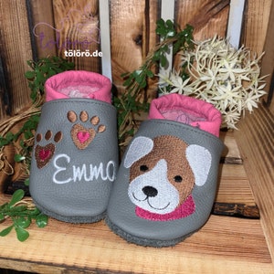 Leather dolls crawling shoes, paw with name and dog