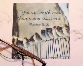 JW Gift - 5 pack Lens Cloth - Worth More Than Many Sparrows- Matthew 10:31 - (SparrowFence) - 6"X7"