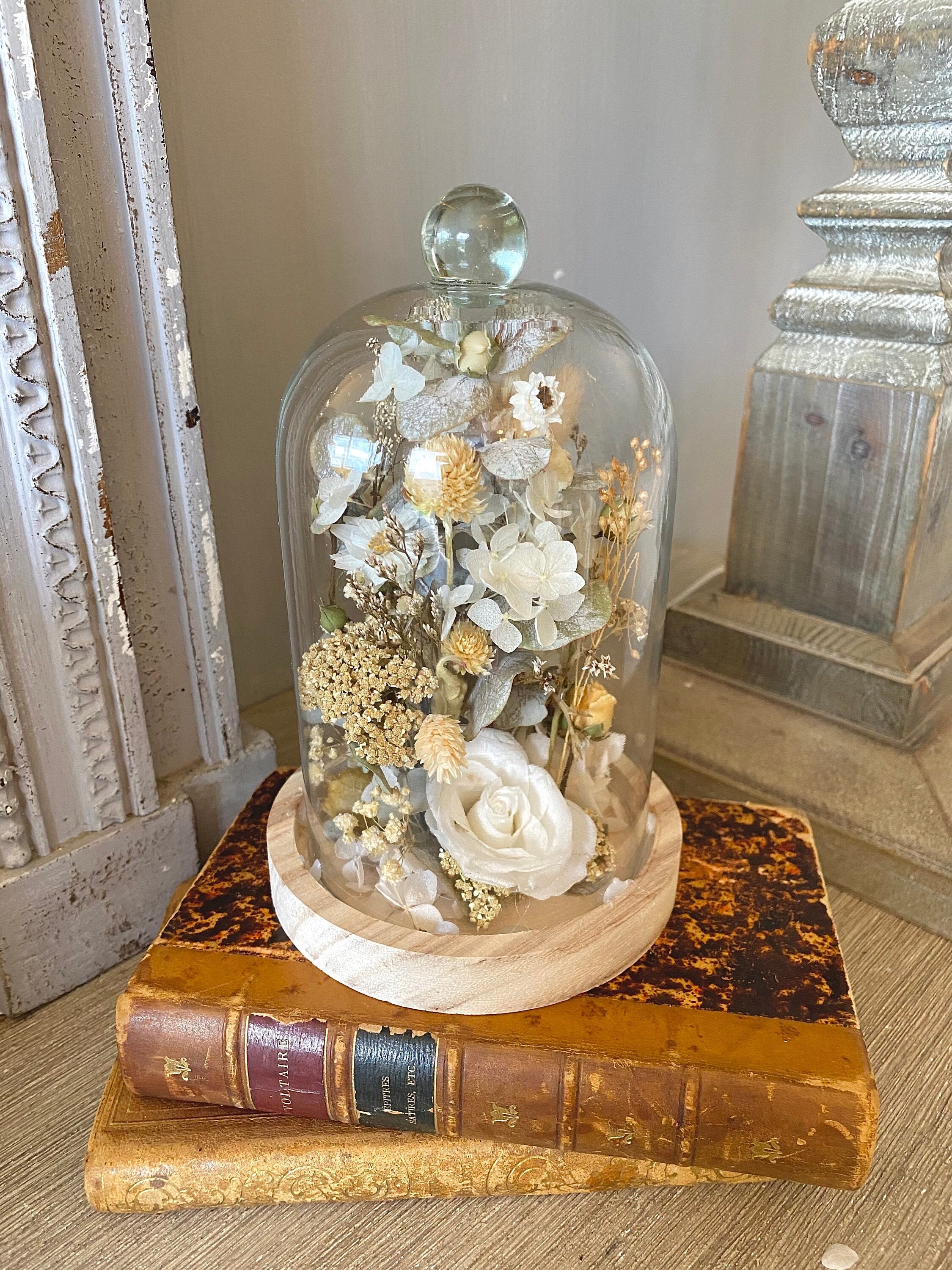 Cloche «Eloïse» en Fleurs Séchées et Stabilisées, Bouquet Romantique Bohème, Décoration Tendance