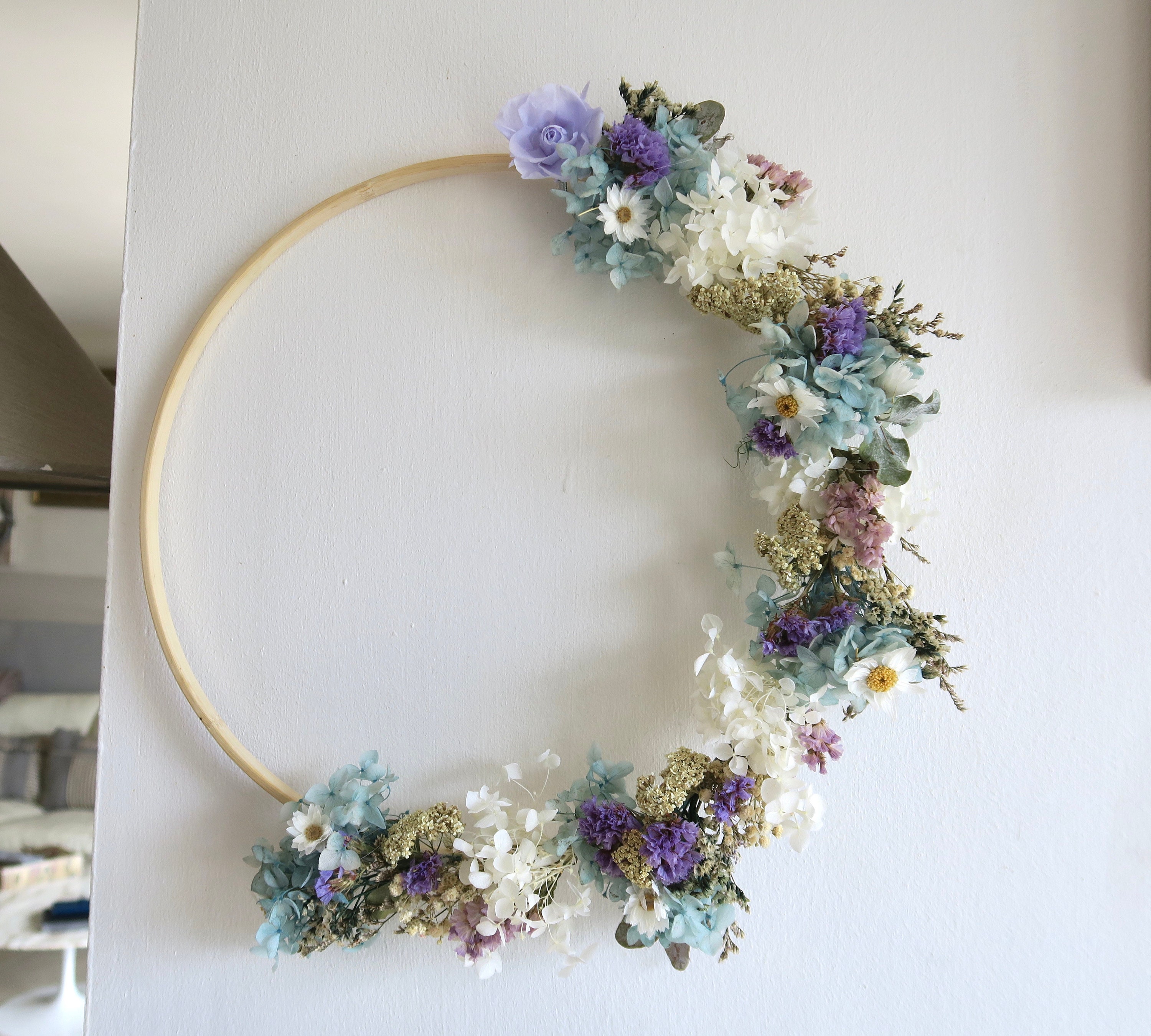 Couronne Murale en Fleurs Séchées et Stabilisées Décorations Bohème Tendance Cadeaux de Noel