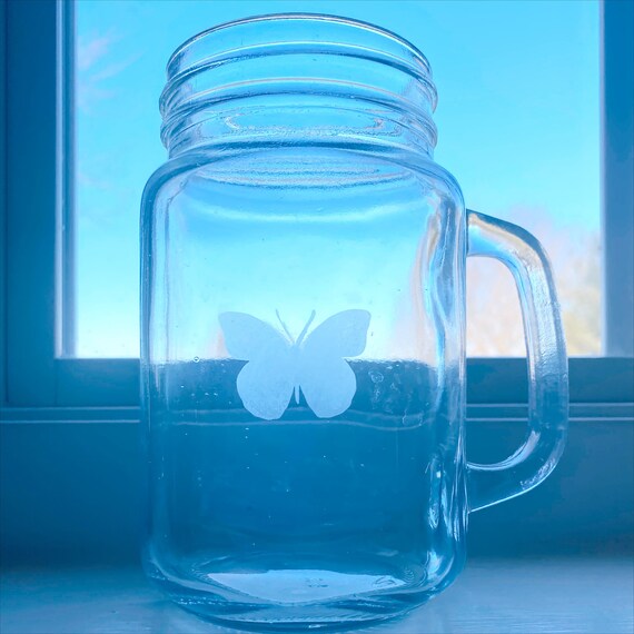 Butterfly Mason Jar Drinkware Etched Butterfly Etsy