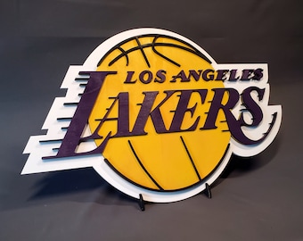 Lakers Sports Logo Wooden Sign for Wall décor perfect Gift for Him, Man Cave, Game room, or Office, Laser cut Effect and Personalized