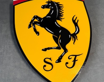 Personalized Ferrari car logo - Custom hand painted Laser-Cut Birch Wood - Unique Gift for mancave, game-room, bedroom, or garage