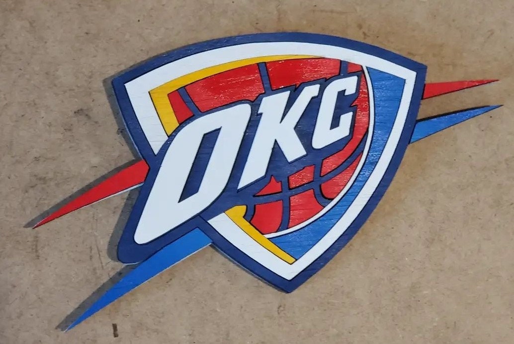 Personalized Oklahoma City Thunder sports logo - Custom hand painted Laser-Cut Birch Wood - Unique Gift for mancave, game-room, bedroom