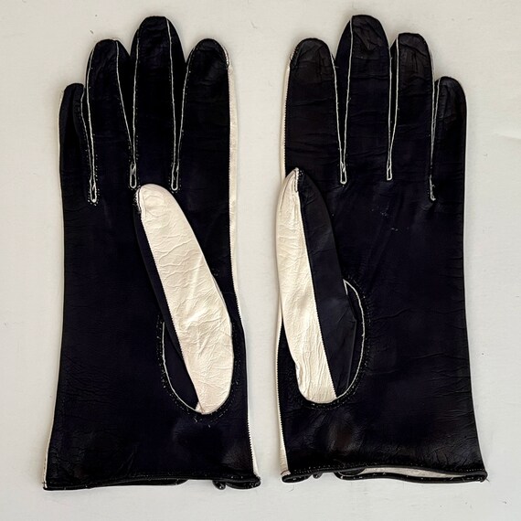 Vtg 1960s Womens French Kid Leather Gloves Black … - image 2