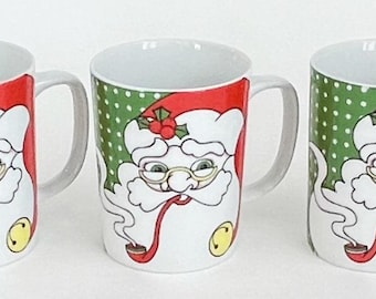 Set of 3 Vintage Fitz & Floyd Variations Santa Noel Holly Christmas Mugs Cups 1979 Japan
