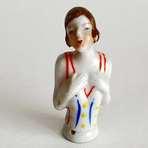 Antique Vintage Pincushion Half Doll 1920s Flapper Porcelain Made in Japan