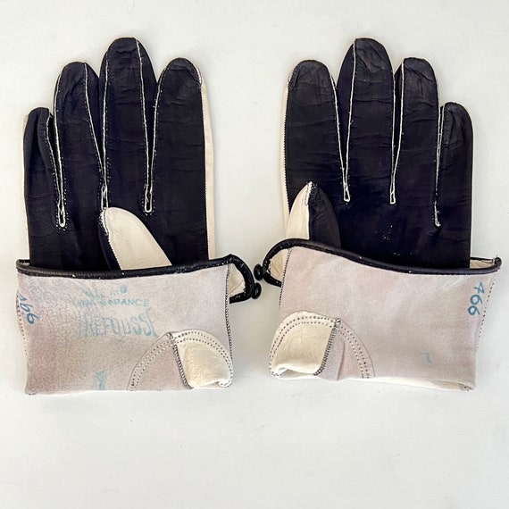 Vtg 1960s Womens French Kid Leather Gloves Black … - image 3