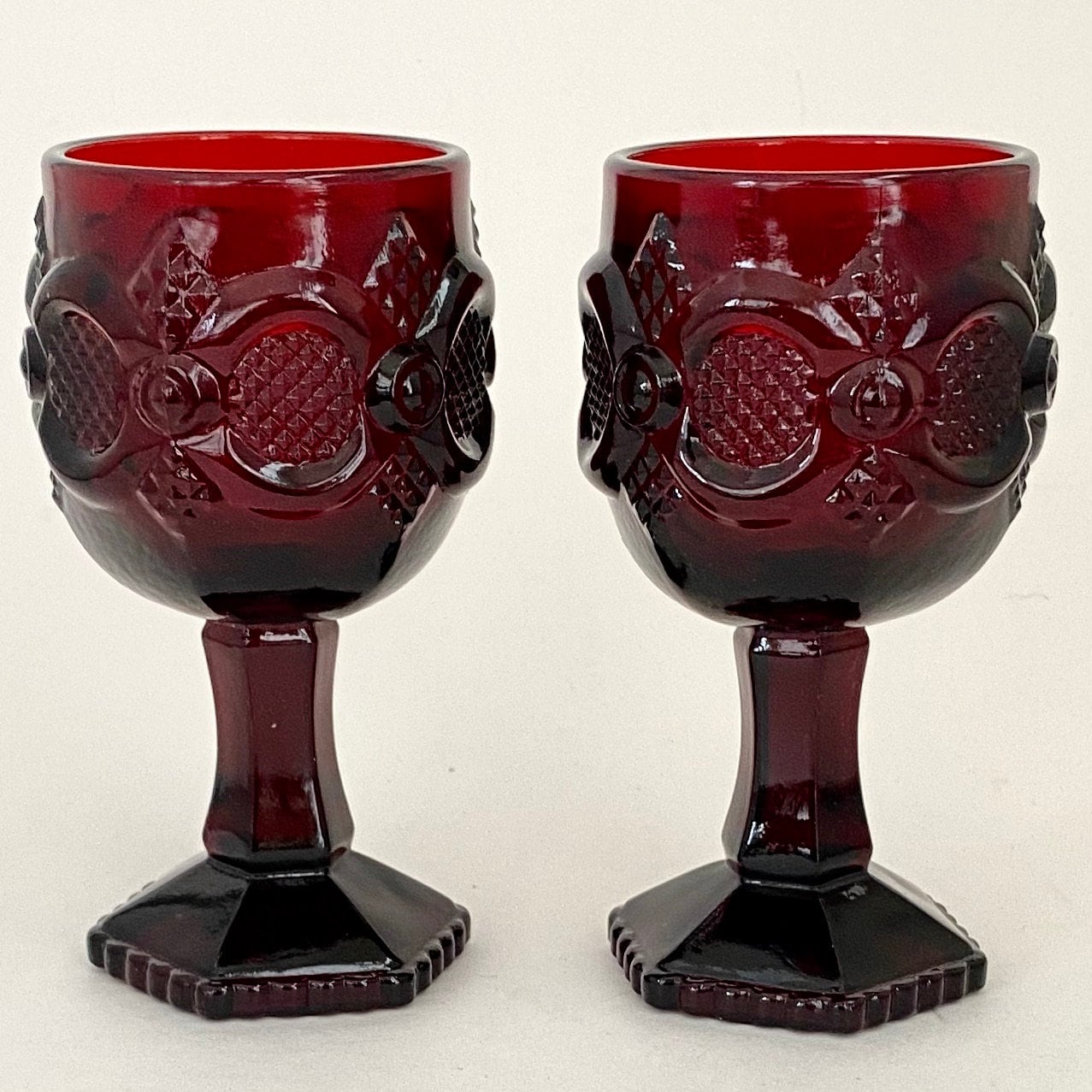 2 Avon Cape Cod Ruby Red Wine Glasses Goblets 4 5/8 in Etsy