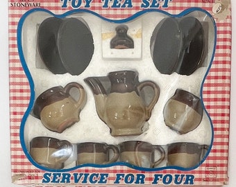 New in Box Vintage Summco Toys 12 Pc. Stoneware Service for Four TOY TEA SET