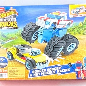 New Mega Hot Wheels Monster Trucks Building Set Rodger Dodger and Hot Wheels Racing 251 pcs