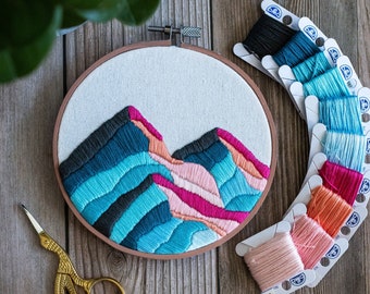 Hand Embroidery Pattern Mountain Sun | Colorful Satin Stitch Beginner Friendly Digital Download PDF Tutorial Modern Embroidery Pattern