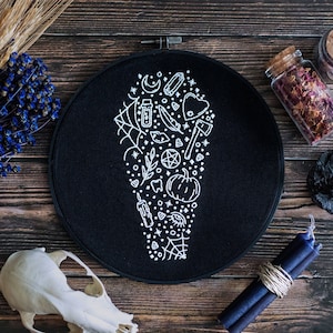 Hand Embroidery Pattern Spooky Coffin | PDF Digital Download, Easy Hand Embroidery Patterns, Downloadable Embroidery Patterns, Goth Designs
