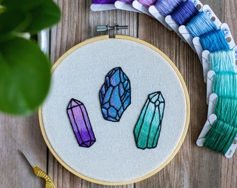 Hand Embroidery Pattern Enchanted Crystals | Witchy Magical Beginner Friendly Digital Download PDF Modern Embroidery Gemstone Pattern