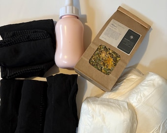 Postpartum Recovery Kit | Mesh Underwear, Peri Bottle, Sitz Bath Herbs