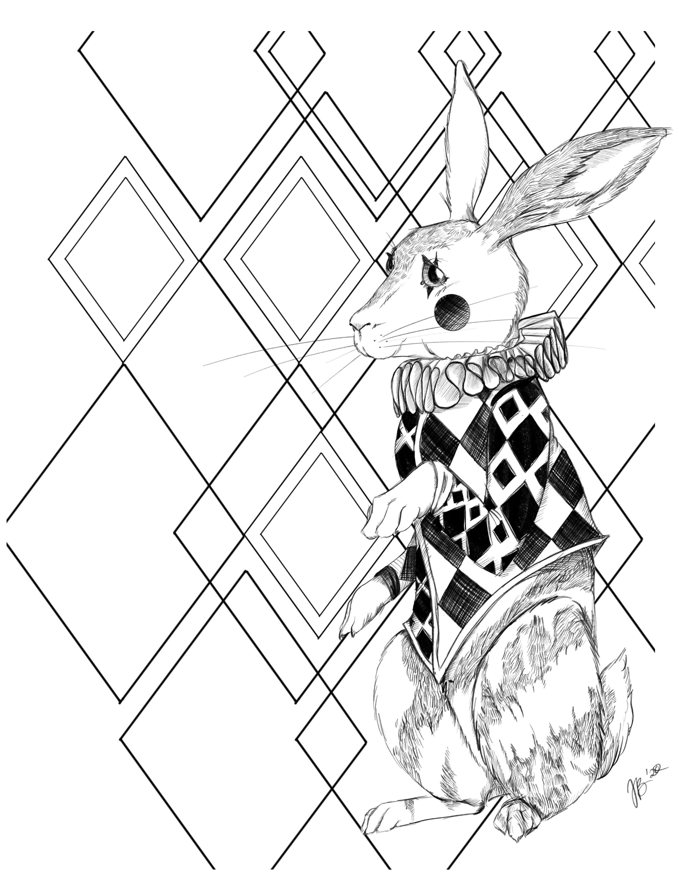 Harlequin Rabbit Coloring Page | Etsy