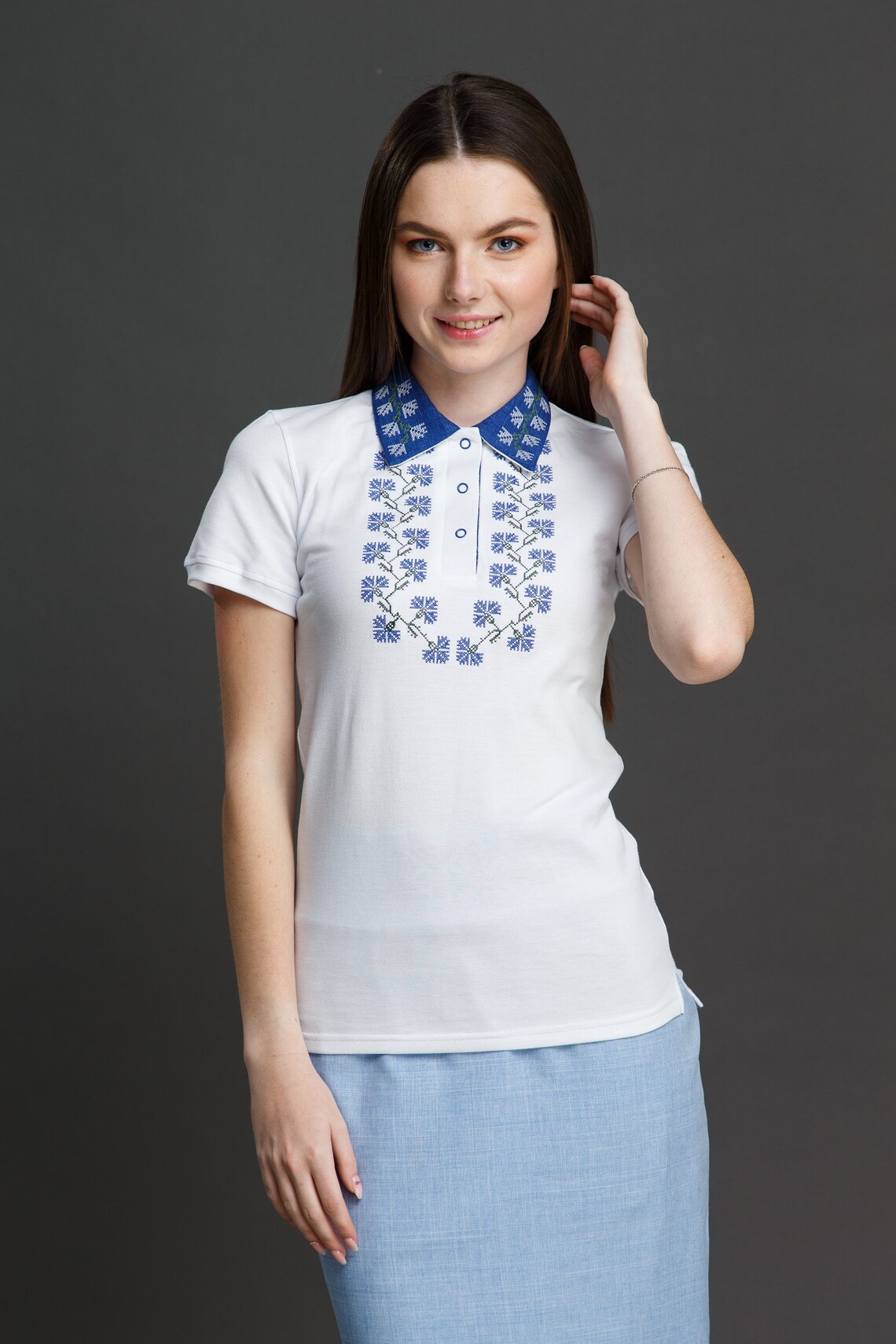 White Cotton Polo Shirt Soft Women Polo Shirt with ornament | Etsy