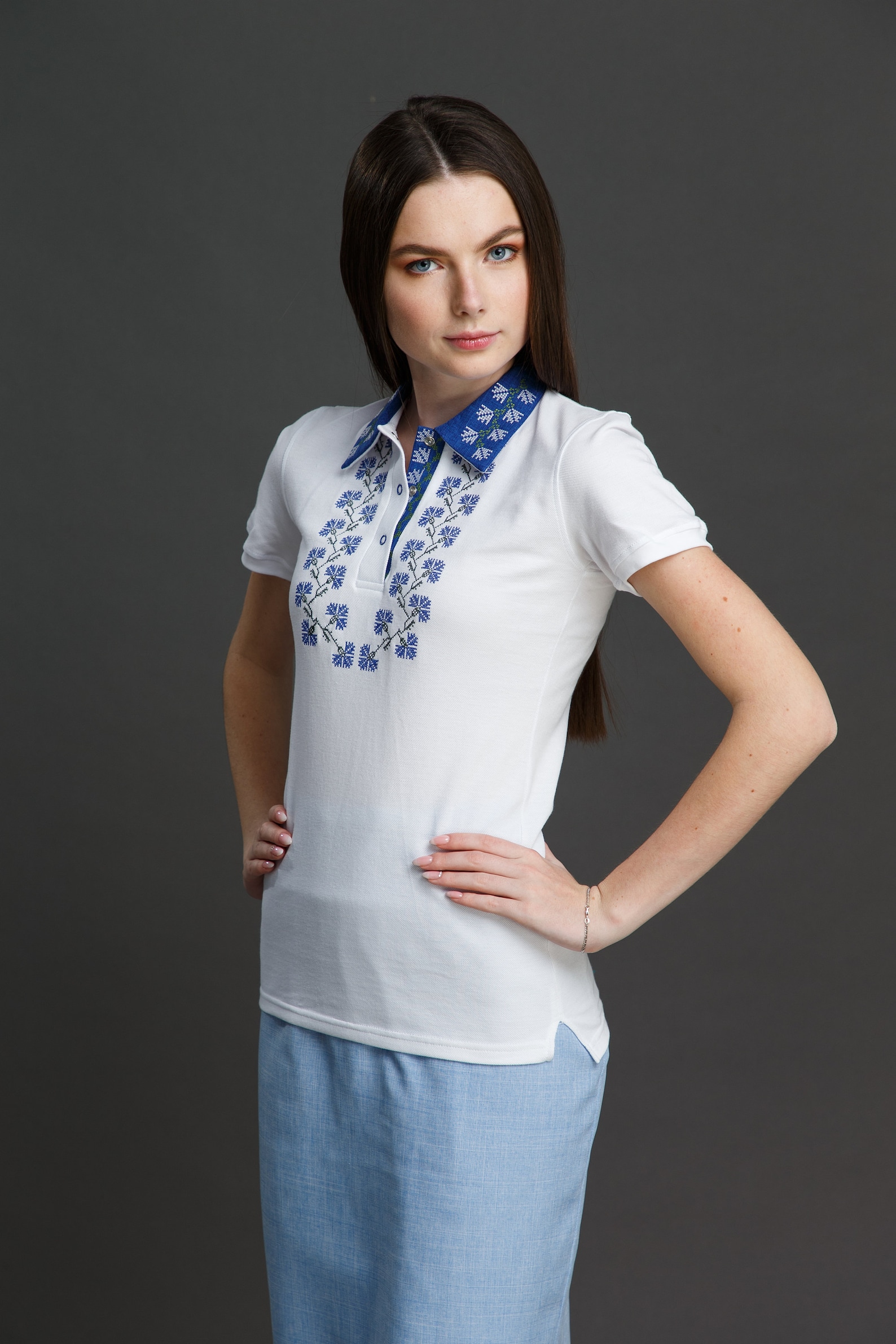 White Cotton Polo Shirt Soft Women Polo Shirt with ornament | Etsy