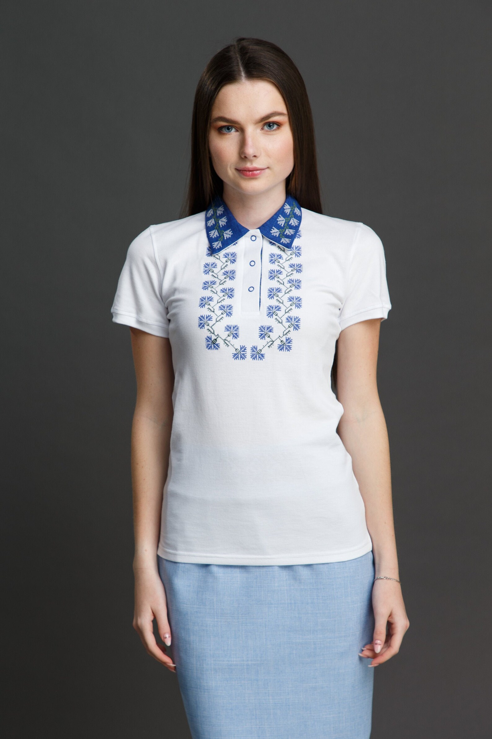 White Cotton Polo Shirt Soft Women Polo Shirt with ornament | Etsy