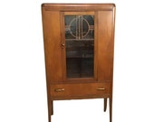 Art Deco Waterfall 1930 39 s Cabinet - Walnut or Burled Wood, Curio Cabinet, Display Cabinet, China Hutch, China Cabinet