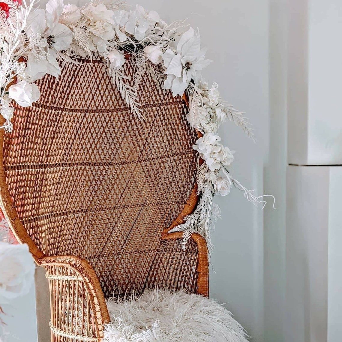 For RENT Rattan Peacock Wicker Throne Chair. Local Etsy
