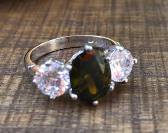 Dark Green Faux Tourmaline Stone Ring, CZ Stone Ring, CZ Stones, Green Engagement Ring, Gifts for Her Christmas, Costume Jewelry Rings