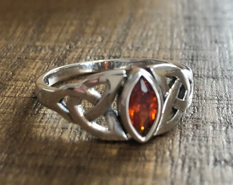 Sterling Silver Celtic Garnet Ring