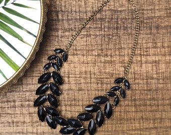Vintage Necklace, Statement Necklace, Black Rhinestone Necklace