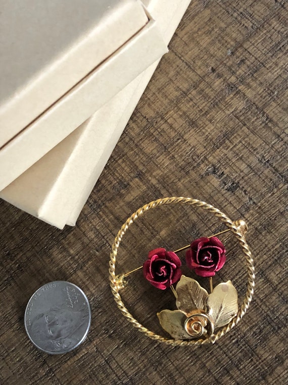 Rose Brooches, Rose Brooch Set, Red and Gold Pin,… - image 2