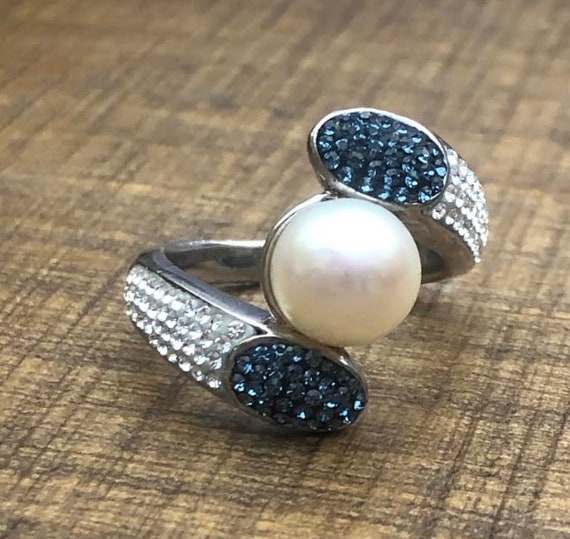 Vintage Pearl, Pearl Ring, Sapphire and CZ Ring, … - image 2