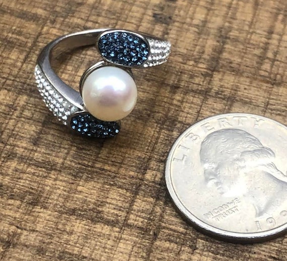 Vintage Pearl, Pearl Ring, Sapphire and CZ Ring, … - image 6