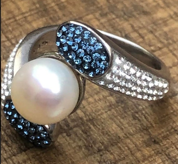 Vintage Pearl, Pearl Ring, Sapphire and CZ Ring, … - image 3