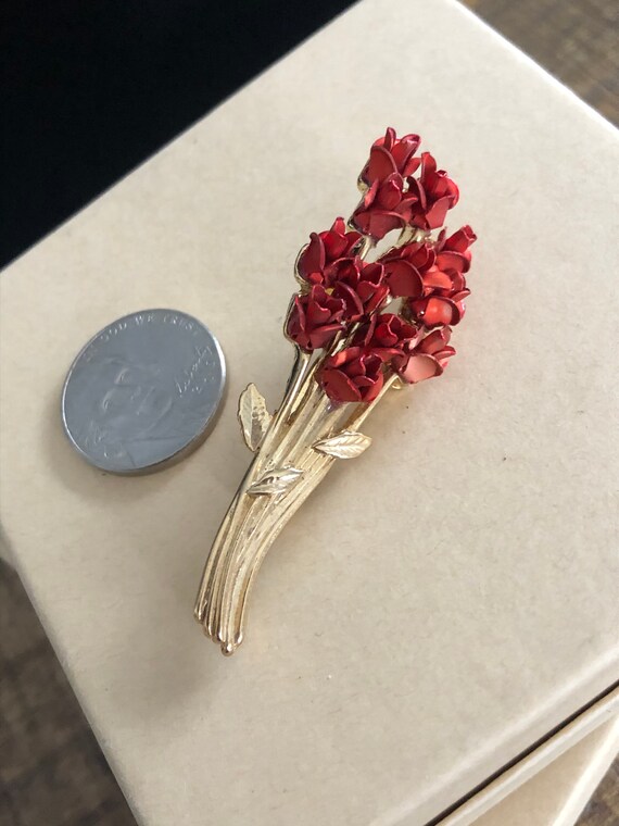 Rose Brooches, Rose Brooch Set, Red and Gold Pin,… - image 5