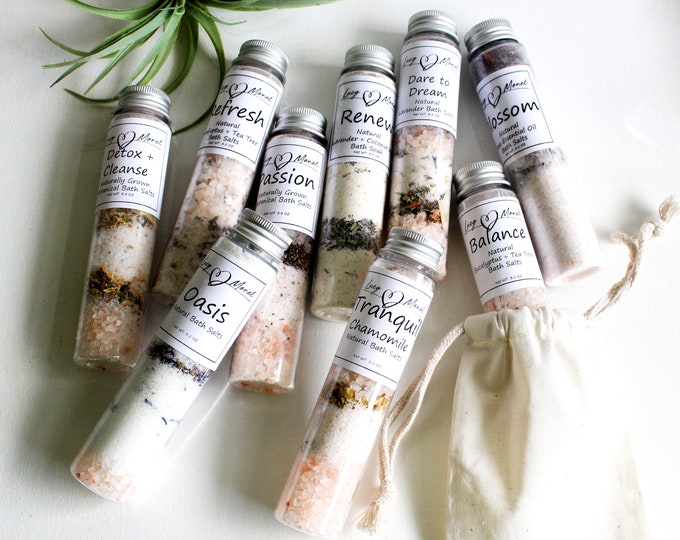 Personalized Self Care Spa Bath Salts Gift Box Set,  Single Use Test Tube Bath Shots, Gift for Her, Christmas Gift, Special Occasion Gift,