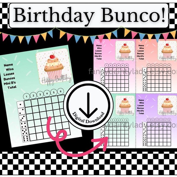 Birthday Bunco, bunco cards, bunco score sheet, bunco score card, bunco digital, bunco bundle, bunco large group, bunco party, bunco