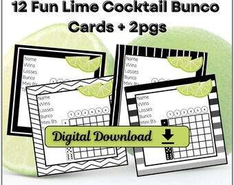 Cartes bunco, carte de pointage bunco, feuille de pointage bunco, bunco numérique, lot bunco, fête bunco, bunco citron vert, bunco cocktail, jeu de groupe