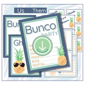 Summer bunco, bunco score card, bunco score sheet, bunco digital, printable bunco, bunco party, bunco themes, pineapple bunco, bunco