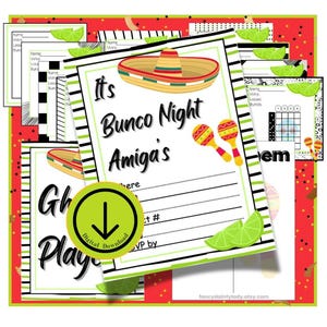 bunco score card, bunco score sheet, bunco digital, bunco download, printable bunco, bunco themes, mexican night bunco, cinco de mayo bunco